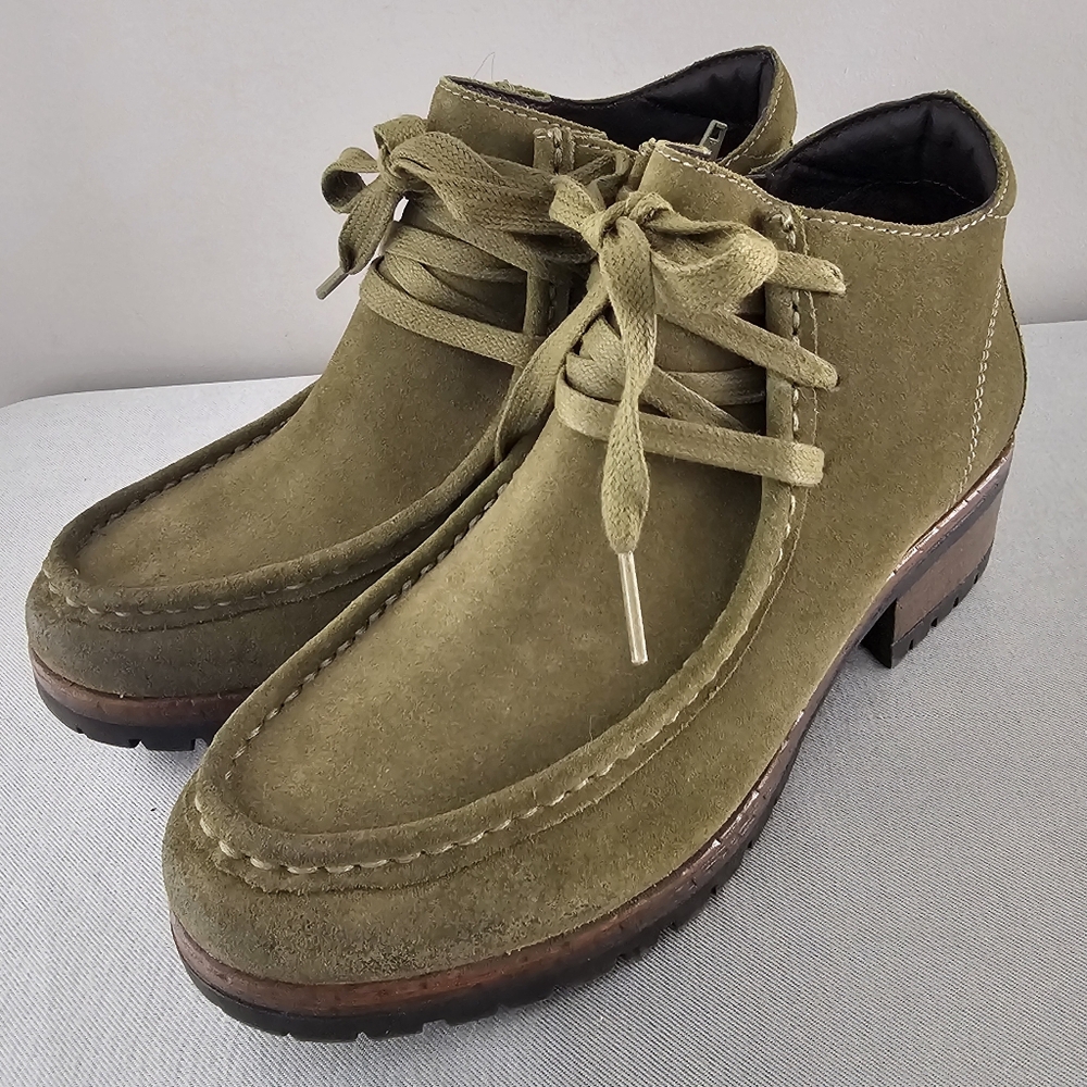 SALVIA Charley Olive Green Waterproof Suede Womens Side Zip Boots